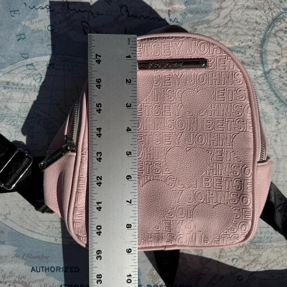 Betsey Johnson Light Pink Debossed Logo Heart Mini Backpack Purse Womens‎